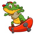 The cool crocodile playing skate board