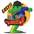 Cool crocodile skateboarding cartoon illustration