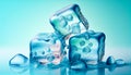 Cool cubes of ice ready to serve. Cold square ice cubes with various beverage. Generative AI, illustration