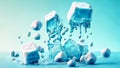 Cool cubes of ice ready to serve. Cold square ice cubes with various beverage. Generative AI, illustration