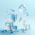 Cool cubes of ice ready to serve. Cold square ice cubes with various beverage. Generative AI, illustration
