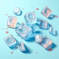 Cool cubes of ice ready to serve. Cold square ice cubes with various beverage. Generative AI, illustration