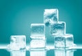 Cool cubes of ice ready to serve. Cold square ice cubes with various beverage. Generative AI, illustration