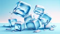 Cool cubes of ice ready to serve. Cold square ice cubes with various beverage. Generative AI, illustration