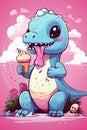 Beautiful Cute dinosaure eating ice cream Generative AI