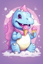 Beautiful Cute dinosaure eating ice cream Generative AI