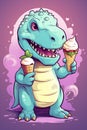 Beautiful Cute dinosaure eating ice cream Generative AI