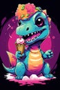 Beautiful Cute dinosaure eating ice cream Generative AI