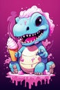 Beautiful Cute dinosaure eating ice cream Generative AI