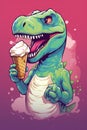 Beautiful Cute dinosaure eating ice cream Generative AI Royalty Free Stock Photo