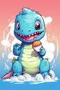 Beautiful Cute dinosaure eating ice cream Generative AI