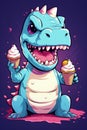 Beautiful Cute dinosaure eating ice cream Generative AI Royalty Free Stock Photo