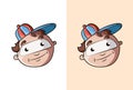 Cool and cute cartoon boy face with red blue hat.