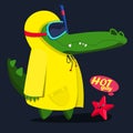 Cool, cute monster crocodiles fnd starfish character. Diver