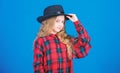 Cool cutie fashionable outfit. Happy childhood. Kids fashion concept. Check out my fashion style. Fashion trend. How