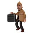 Cool 3D Detective Cartoon Character carrying suitcase