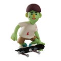 Cool 3D Zombie Cartoon Character on a skateboard