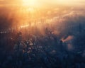 In the cool dimness of dawn, soft sunlight and shadows weave a peaceful, silent tapestry over the sleeping city Royalty Free Stock Photo