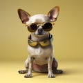 dog animal glasses background copy portrait pet cute yellow chihuahua puppy space. Generative AI. Royalty Free Stock Photo