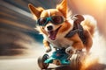 Cool dog in googles riding toy car Royalty Free Stock Photo