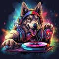 Dog with a headset listening to music vector illustration for tshirts