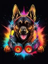 Dog with a headset listening to music vector illustration for tshirts