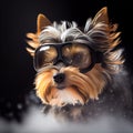 Cool Dog In Ski Goggles Rides A Snowboard. Illustration Generative AI