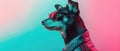 Cool Dog Wearing Sunglasses and Leather Jacket in Neon Light Royalty Free Stock Photo