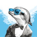 Cool Dolphin In Monochromatic Minimalist Portrait Style Royalty Free Stock Photo