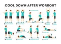 Cool down after workout exercise set. Collection Royalty Free Stock Photo