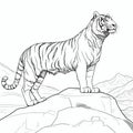 Realistic Tiger Coloring Page On Top Of Rock