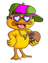 The cool duck is skater and wearing sunglasses