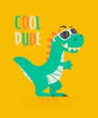 Cool Dude Dinosaur Tirannosaur Three Rex. Cartoon Tirex. Card for a Child. Vector Cute and Funny Cartoon Hand Drawn Royalty Free Stock Photo