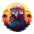 Psychedelic Realism: Eagle With Sunglasses At Sunset