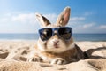 cool easter bunny relax on the beach AI generated