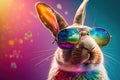 cool easter bunny with sunglasses on colorful background