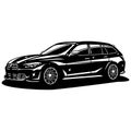 cool and elegant black and white family car, the silhouette of a family car front side view black and white line art vector Royalty Free Stock Photo