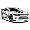 cool and elegant racing car in black and white for kids coloring line art vector