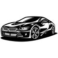 cool and elegant super car front side view, the silhouette super car front side view black and white line art vector Royalty Free Stock Photo