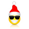 Cool emoji with Christmas hat, vector illustration