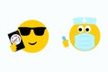 Cool emoji with I got my jab today sticker on phone with medical emoji in face mask