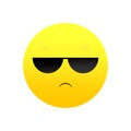 Cool emoji with sunglasses. Unimpressed, indifferent expression. Laid back emoticon. Vector illustration. EPS 10.