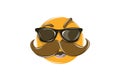 Cool Emoticon with big mustaches and glasses on eyes isolated on white for Mobile and Web. Royalty Free Stock Photo