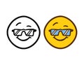 Cool emoticon with glasses in doodle style