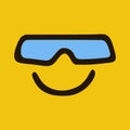 Cool emoticon with glasses in doodle style yellow background