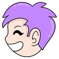 Cool faced boy smiling purple hair, doodle icon drawing