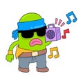 Cool faced rapper creature brings a music player, doodle icon image kawaii Royalty Free Stock Photo