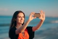 Summer Woman Taking a Selfie at the Beach Royalty Free Stock Photo