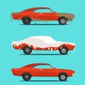 Cool flat illustration on dirty and clean car. wash stages process from to . Royalty Free Stock Photo