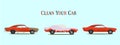 Cool flat illustration on dirty and clean car. wash stages process Royalty Free Stock Photo